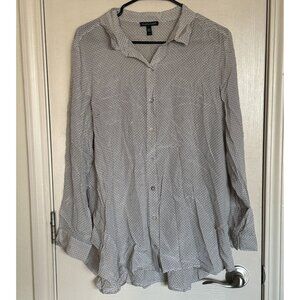 Eileen Fisher Long Sleeve Button Front 100% Silk Shirt Women's‎ Large Light Grey
